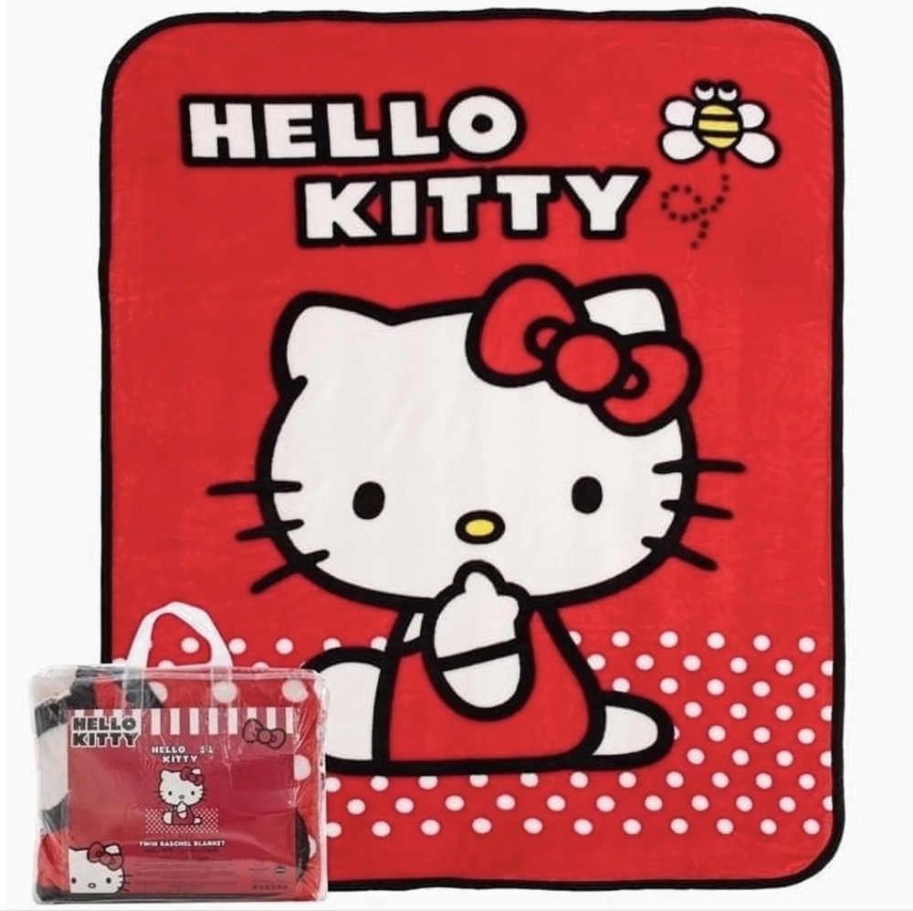 SANRIO RED HELLO KITTY TWIN-SIZE RASCHEL BLANKET 60IN. x 80IN. FREE SHIPPING